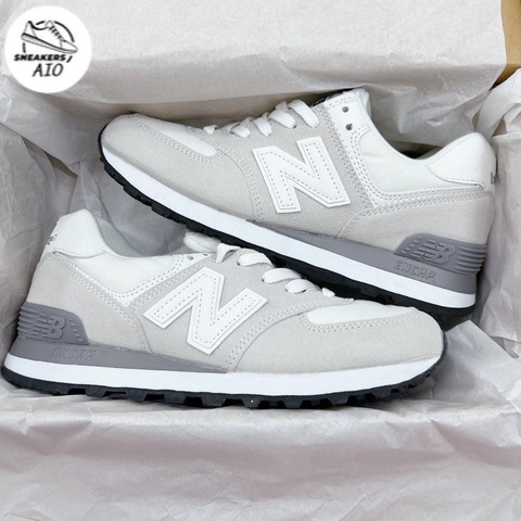 Giày Thể Thao N.B 574 Xam Cao cấp,Giày Thể Thao Nữ Nug Newbalen 574 Kem Chữ N Viền Trắng
