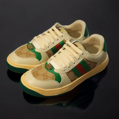 Giày thể thao Gu.cci Sơn Tùngg xanh lá kem trơn gót xanh lá,Giày Gu.cci Screener Beige Green Red Distressed Best Quality
