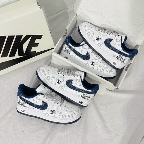 Giày AF1 LV Xanh Navy Siêu Cấp,af1 07 Low Dark Denim Blue White Sliver, AF1 Trắng Móc Xanh