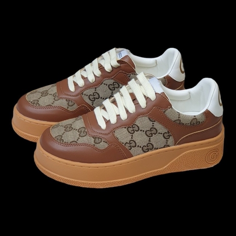 Giày Thể Thao Gu.cci Nâu Monogram Blue Beige GC Đế Cao 6cm Hàng Cao Cấp 2024, Bánh mì vàng sơn tùng