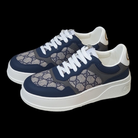 Giày Thể Thao sneaker Gu.cci Xanh Dương Đế Cao Full Bill Box, Xanh Monogram Blue Beige GC Đế Cao 6cm