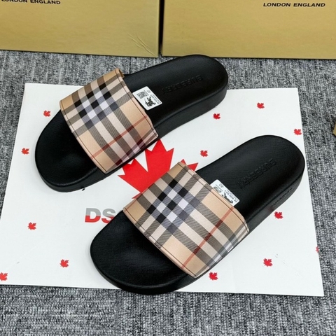 Dép Nam BBR Hàng Loại 1 Full Box, Dép Quai Ngang Đế Cao Su Non Cực Êm Chân,Dép Nam Nữ BBR Quai Cao Su Nâu Kẻ Sọc Full Bo