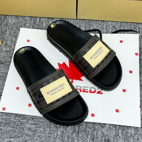 Dép Quai Ngang Nam Nữ Dép Da BBR Quai Da Khâu Họa Tiết in Chữ logo giữa Siêu Đẹp 2024, Đế siêu nhẹ Thời Trang Cao Cấp