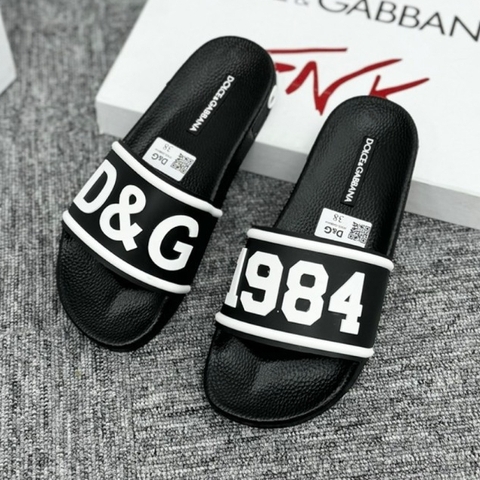 Dép Lê nam nữ quai ngang cao su quai nổi chữ D&G viền trắng đế đúc nổi hoạ tiết Số vs Chữ hoa văn cao cấp