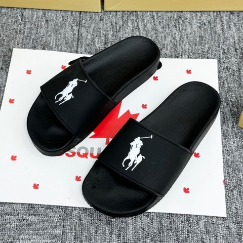 Dép POLO Rubber Đen Full - Dép Polo - Ralph.Lauren Signature Chiến Mã ,Dép Polo Cao Bồi Cưỡi Ngựa Quai nhựa đen nhá