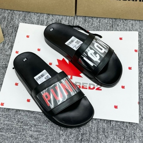 Dép Nam Nữ Quai Ngang Unisex DSQ  Icon Dán In Chữ Logo bản mới nhất 2024