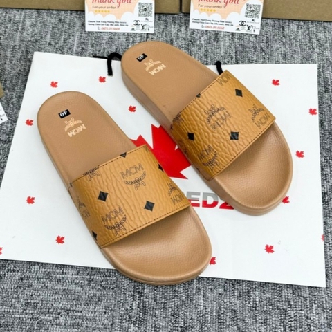 [ Xưởng Giày AIO ] Dép quai ngang nam nữ M.CM vàng Hoạ Tiết Tag Logo hàng QC loại 1,Dép M.CM Wmms Slides Monogram