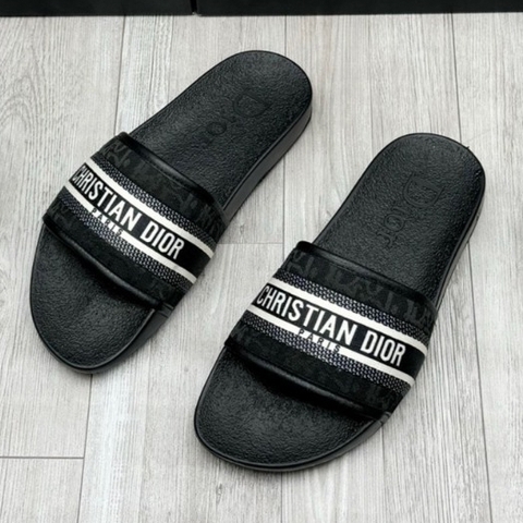 Dép quai ngang Dior Vải Canvas Thêu Họa Tiết phối Da đế cao su điêu khắc siêu Nhẹ,Dép thời trang nam nữ quai ngang