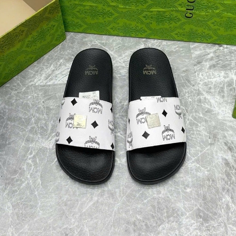 🔥Hot🔥Dép quai ngang Nam M.C.M Quai Da Cao Cấp Màu trắng Đế Cao 2 Lớp Chống Trơn Trượt, Dép boy phố Cao Cấp Hotrend 2025