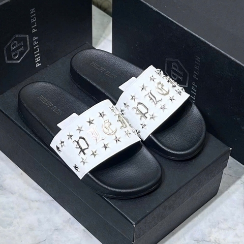 Dép nam Philip đính đá full box thời trang boy phố-Dép quai ngang nam logo phong cách cực chất