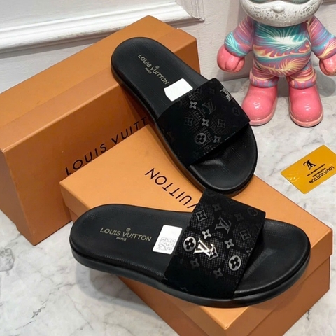 Dép LV Nam Quai Ngang Da Bò Cao Cấp, Đế Cao Su Đúc .