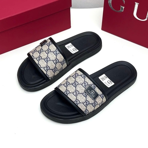 SLIDES GC VÂN GG NÂU, Dép lê quai ngang đục họa tiết monogram logo to LA on web fullbox bill thẻ phụ kiện