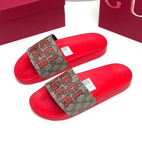 Dép lê GC đỏ nam nữ, dép quai ngang GC thiết kế sang trọng đế cao su non cực chất