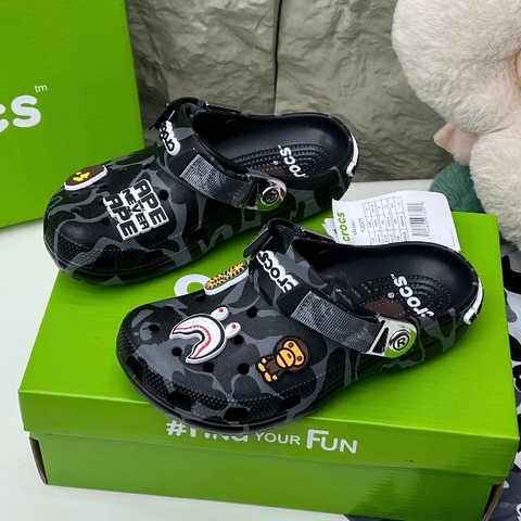 [ Tặng Hộp Chống Sốc ] Dép sục Cờ Rốc đen Bape hoạ tiết viền kính mắt [full box]