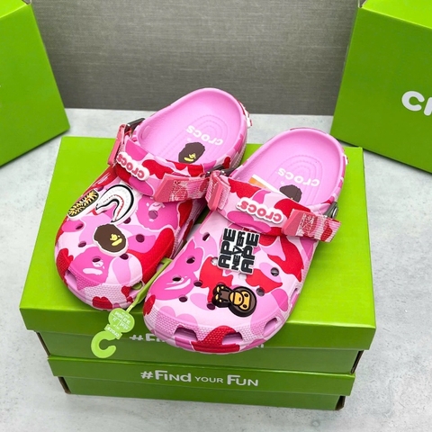 [ Tặng Hộp Chống Sốc ] Dép sục Cờ Rốc hồng Bape hoạ tiết chram in chữ nổi [full box]