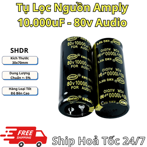 Tụ Lọc Nguồm Amly 10000uF 80v Audio Vàng 30x70mm Chất Lượng Cao