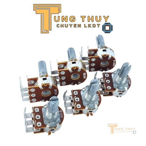 Chiết Áp Kép Cán Dài 20mm Chân Cong Vào 10K 50K 100K Kép Bi Loại Tốt