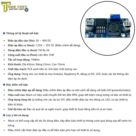 Mạch Hạ Áp DC - DC 3A LM2596 , Mạch Giảm Áp Công Suất 15W