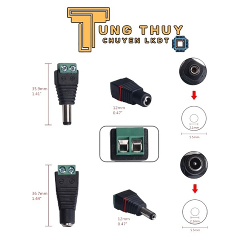Jack DC Nối Nguồn Đực và Cái Cái 5.5x2.1mm ,Jack Nối Nguồn Camera Có Ốc Vặn Loại Tốt