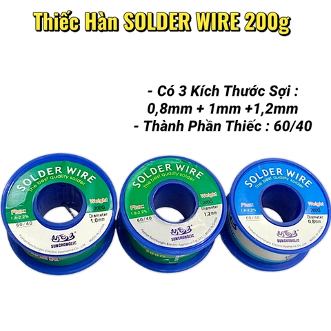 Thiếc Hàn 200G  SOLDER WIRE – Thành Phần 60/40 – Dây 1mm 0.8mm 1.2mm – Chất Lượng Cao
