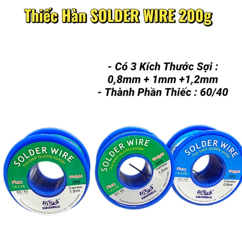 Thiếc Hàn 200G  SOLDER WIRE – Thành Phần 60/40 – Dây 1mm 0.8mm 1.2mm – Chất Lượng Cao