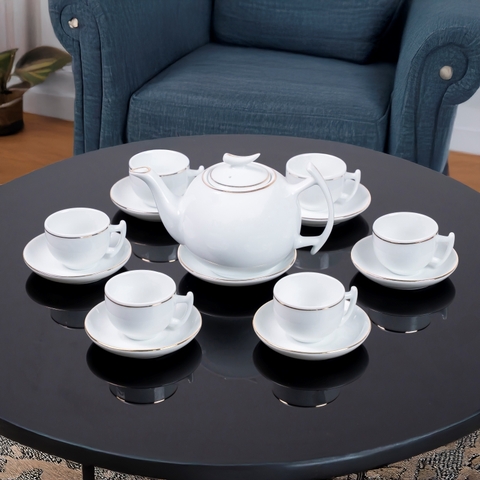 Bộ ấm chén sứ viền vàng đơn sắc