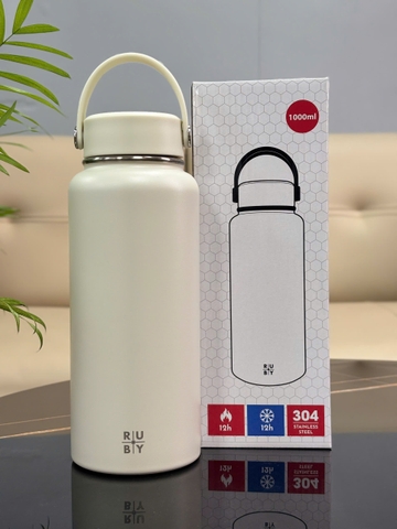 Bình Giữ Nhiệt 1000ml Màu Trắng Kem – Quà Tặng Doanh Nghiệp Cao Cấp