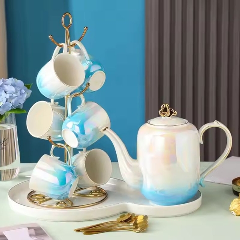 Bộ ấm trà cà phê gốm sứ sang trọng Ruby