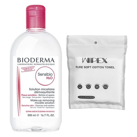 Bioderma Sensibio H2O và bông tẩy trang