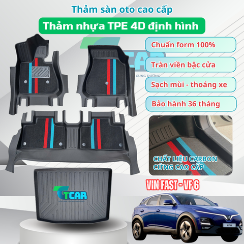 Thảm Lót Sàn VinFast VF6 TPE Vân Carbon Cứng, TCAR Ôm Khít Sàn Xe Chống Bẩn, Dễ Vệ Sinh - Nhựa đúc TPE nguyên sinh