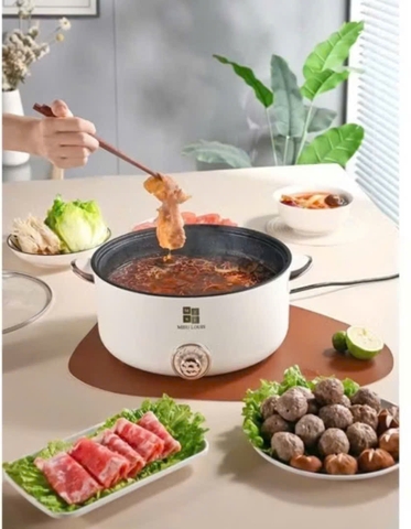 NỒI LẨU ĐIỆN MITSU 28CM KÈM XỬNG HẤP INOX