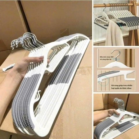 SET 10 MÓC TREO QUẦN ÁO CHỐNG TRƯỢT Inox bọc nhựa.