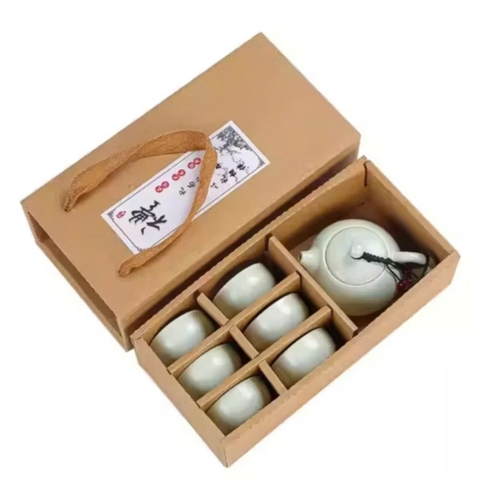 Bộ Ấm Pha Trà Men Ngọc Gồm 1 Bình Và 6 Chén Có Hộp