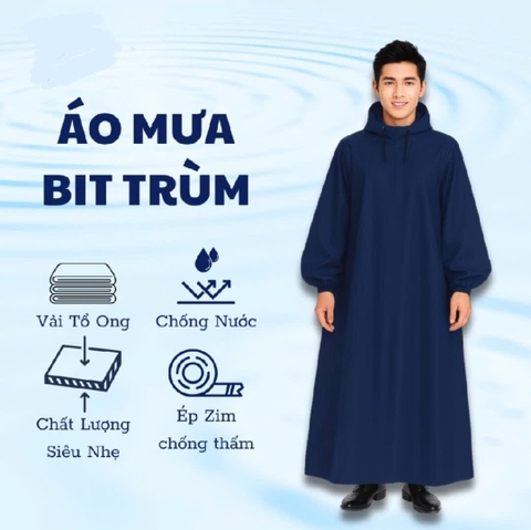 ÁO MƯA BÍT KÍN NGƯỜI CHẤT VẢI DÙ TỔ ONG MỀM NHẸ