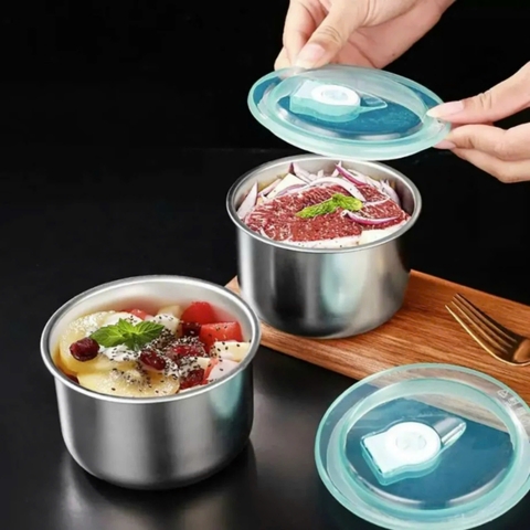 SET 5 HỘP TRÒN ĐỰNG THỰC PHẨM INOX 304 NẮP ĐẬY HÚT CHÂN KHÔNG