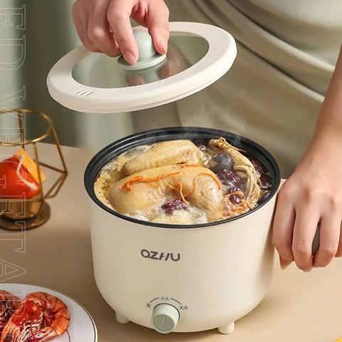 NỒI LẨU ĐIỆN MINI OZHU CÓ LỒNG HẤP CAO CẤP