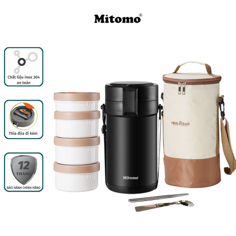 Hộp cơm văn phòng giữ nhiệt 4 ngăn Mitomo LCH-7086 Màu Đen