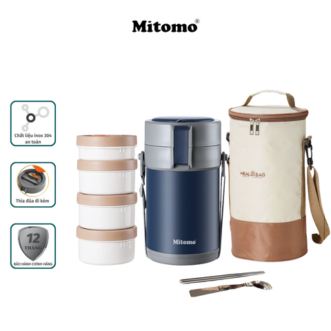 Hộp cơm văn phòng giữ nhiệt 4 ngăn Mitomo LCH-7086 Màu Xanh