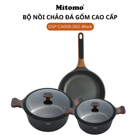 Bộ nồi chảo đá gốm cao cấp Mitomo DSP CA009-S02-Black