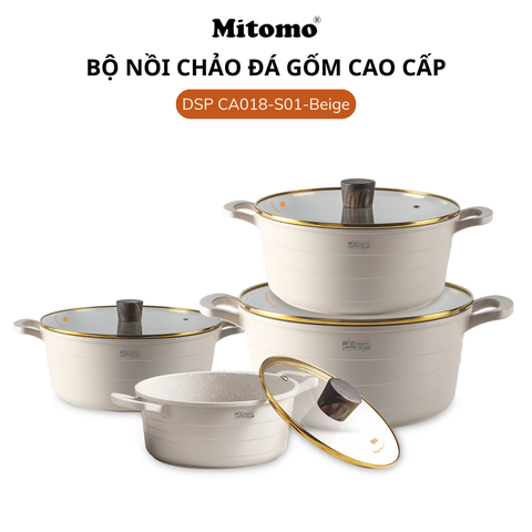 Bộ nồi đá gốm cao cấp Mitomo DSP CA018-S01-Beige