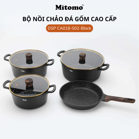Bộ nồi chảo đá gốm cao cấp Mitomo DSP CA018-S02-Black