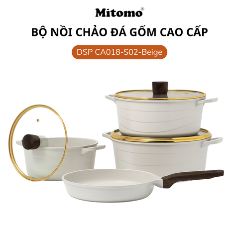 Bộ nồi chảo đá gốm cao cấp Mitomo DSP CA018-S02-Beige