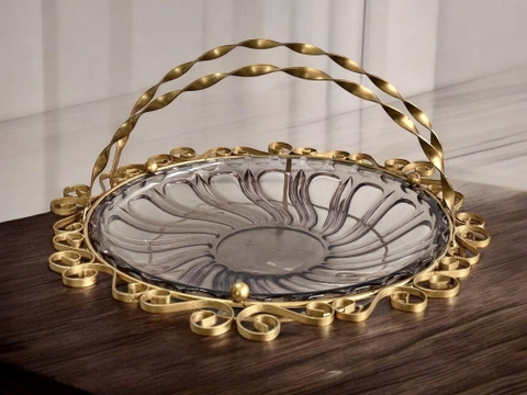 Giỏ khung kim loại mạ vàng/đĩa thủy tinh Nhật tím