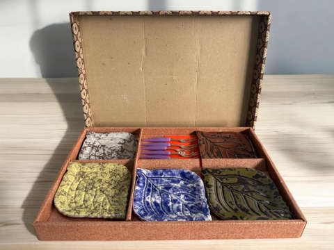 Set 5 đĩa lá mộc & 5 dĩa