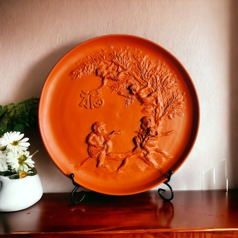 Đĩa cảnh Tokoname khỉ dưới gốc cây