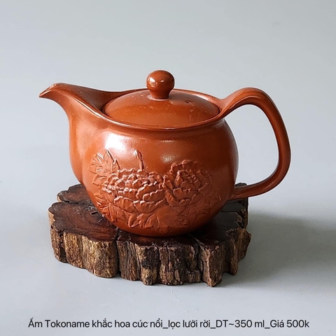 Ấm Tokoname khắc hoa cúc nổi