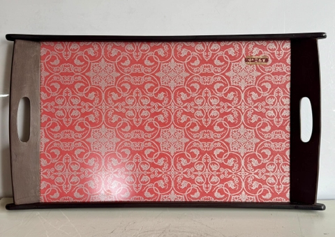 Khay mika khung gỗ họa tiết gấm