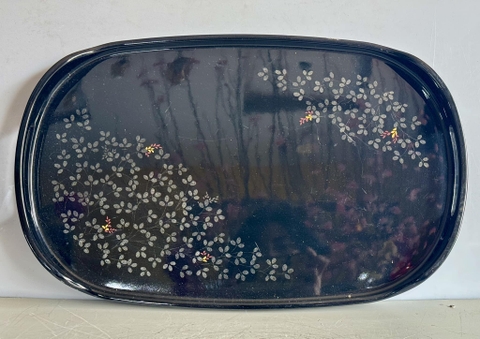Khay mika sơn mài elip