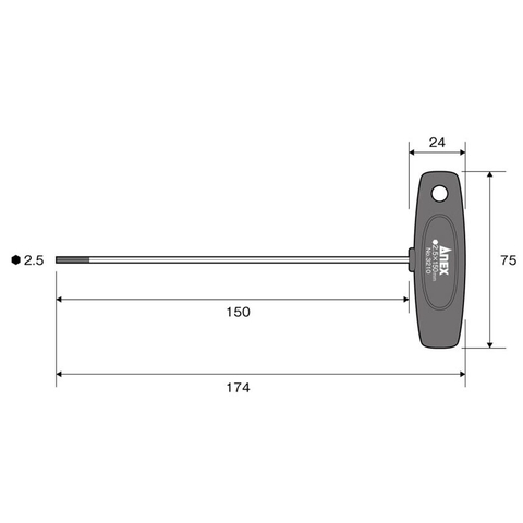 Tô vít lục giác tay cầm chữ T ANEX No.3210-H2.5x150