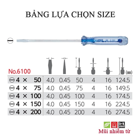 Tô vít 2 cạnh cán trong VESSEL No.6100-4x100